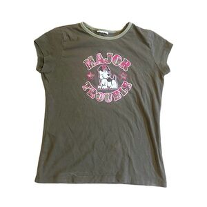 Y2K Major Trouble cute pink sage green camo puppy streetwear baby tee shirt